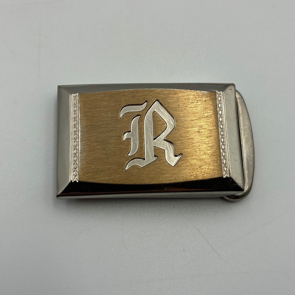 Vintage Hickok USA Two Tone Initial R Belt Buckle Master Plate ZN Alloy Silver